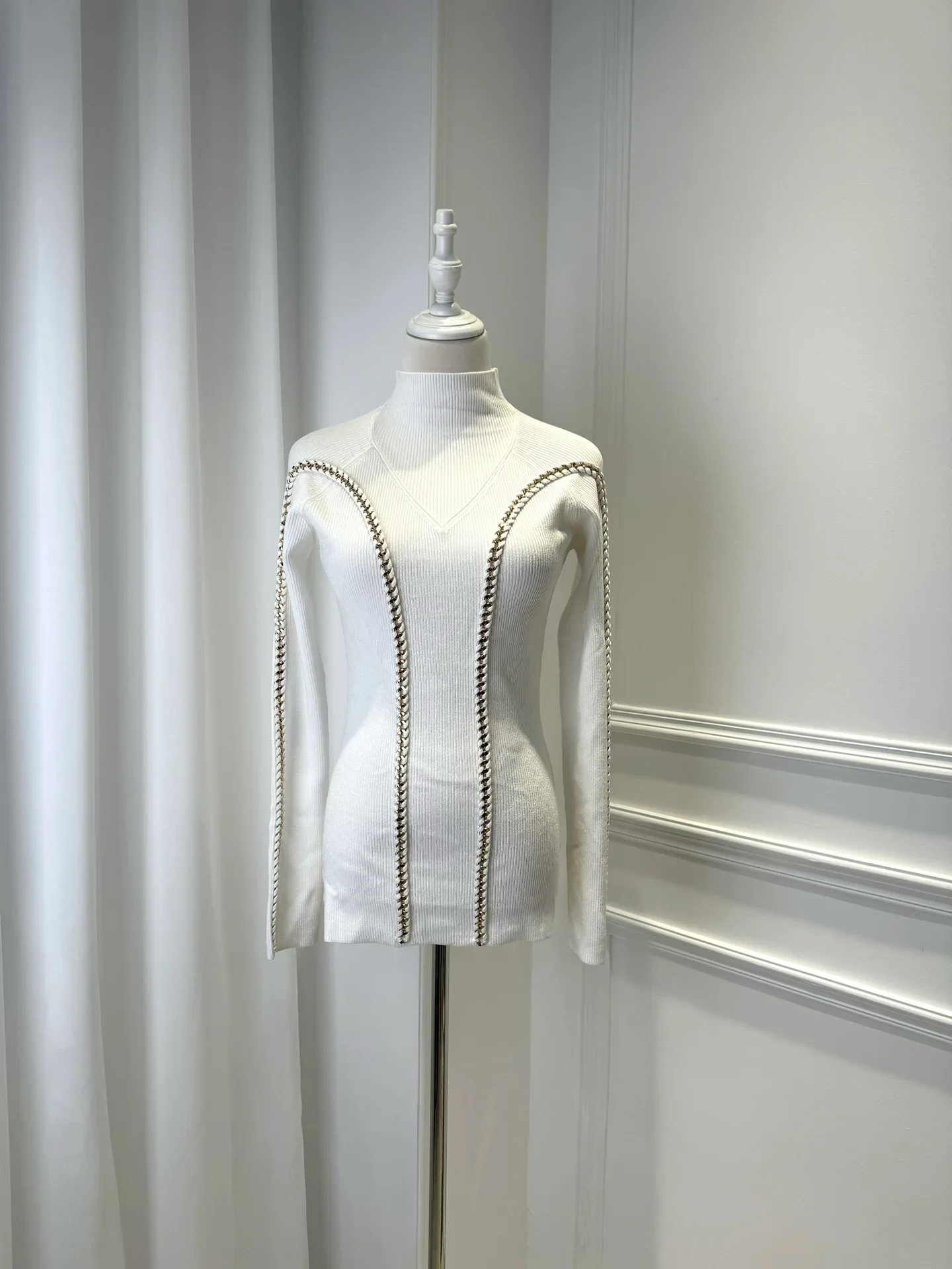 Свитер для женщин новый осенне-зимний свитер с цепочкой из бисера и высоким