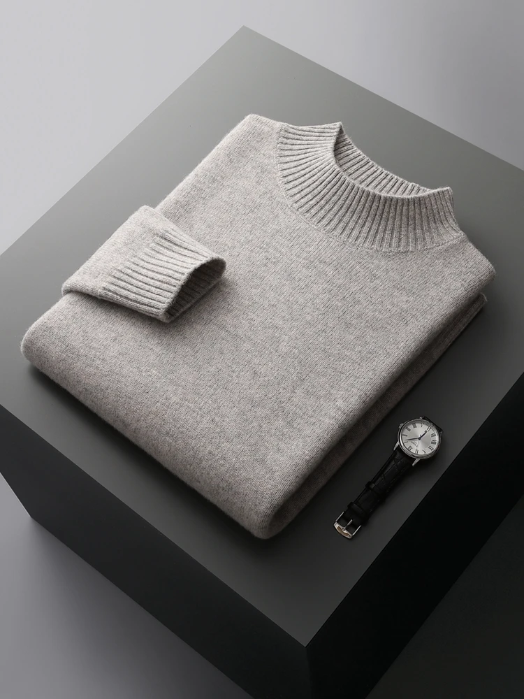 Осенне-зимний мужской кашемировый свитер пуловер с ложным воротником и длинным