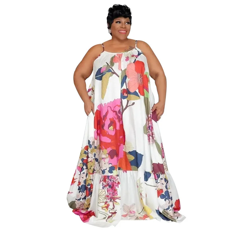 Plus Size 2023 Summer Clothes Women Fashion Printed Dresses Casual Halter Maxi Long Dress Beachwear Whol 3xl 4xl 5xl 6xl