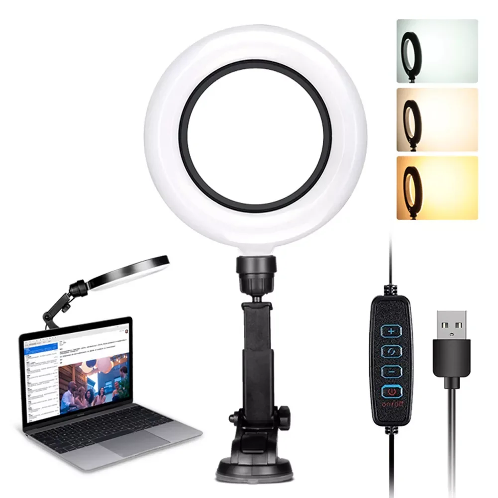 

With Sucker Zoom Meeting USB Powered For Laptop 360 Degree Rotation Ring Light Video Conference 6inch Selfie Adjustable Height