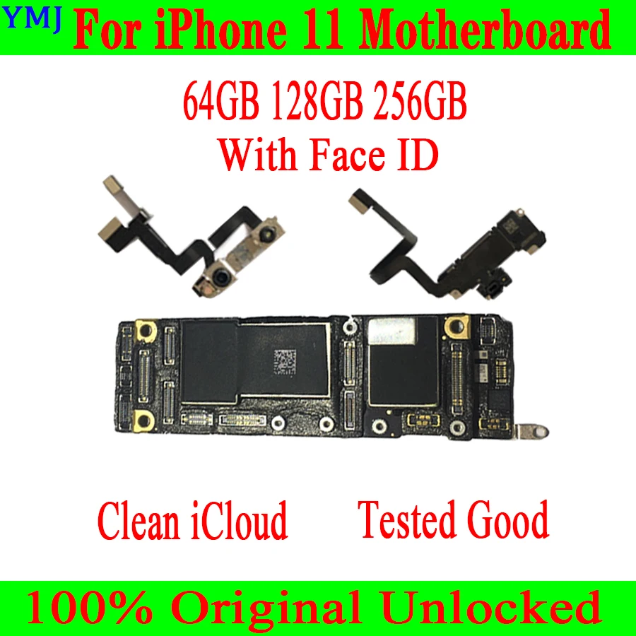 

100% Tested Mainboard For IPhone 11 Motherboard Original Unlocked With/No Face ID Logic Board Original Unlocked 64GB 128GB 256GB