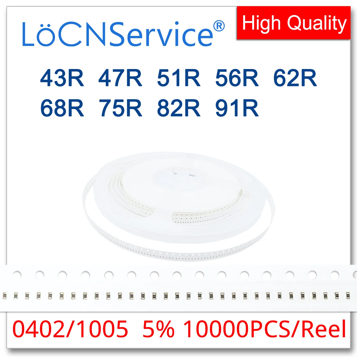 LoCNService 0402 J 5% 10000 шт. 43R 47R 51R 56R 62R 68R 75R 82R 91R smd 1005 резистор 430 470 510 560 620 680 750 820 910 Ом |
