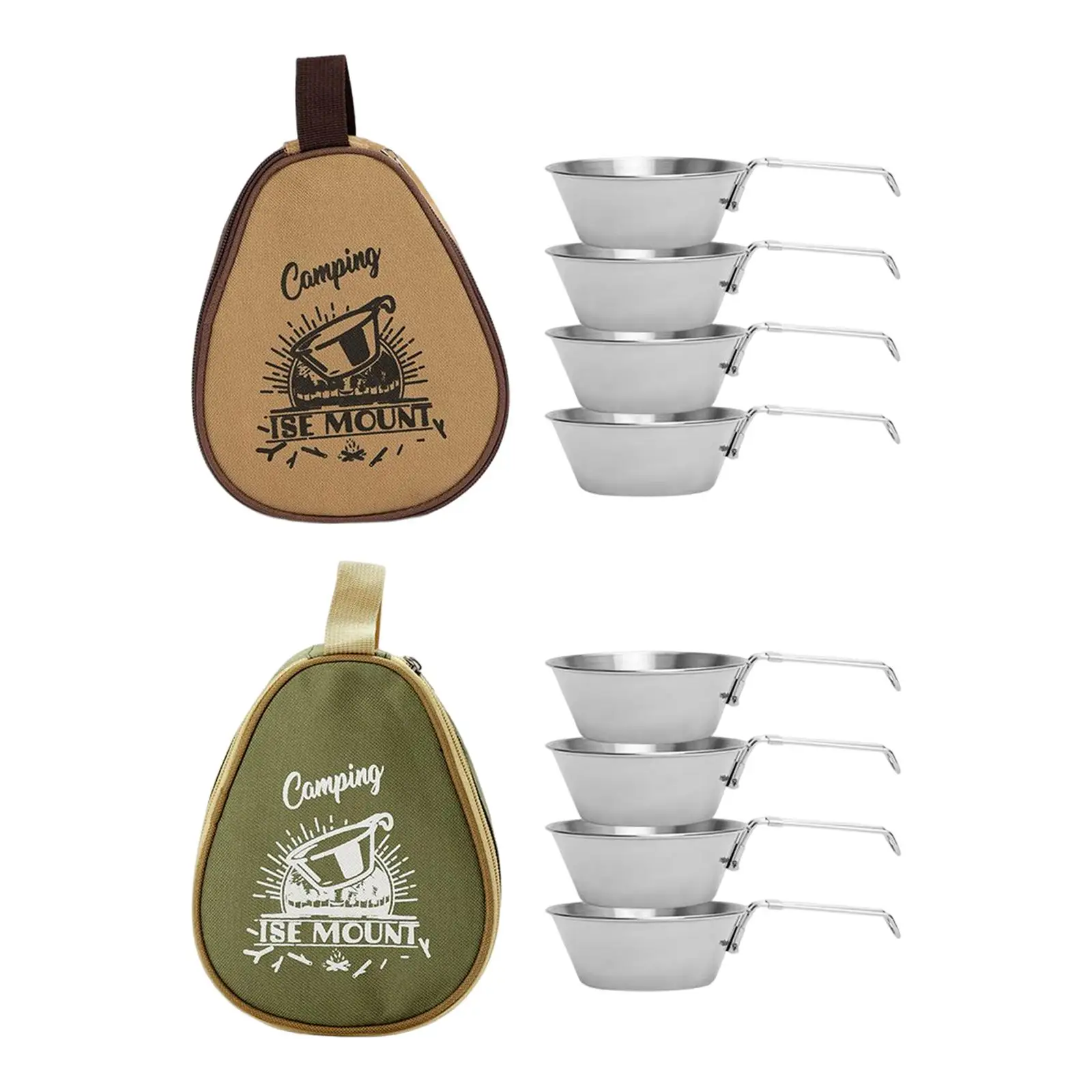 

4x Stainless Steel Camping Cup Cookware Outdoor with Foldable Handle with Storage Bag Portable Camping Bowl for Kitchen Barbecue