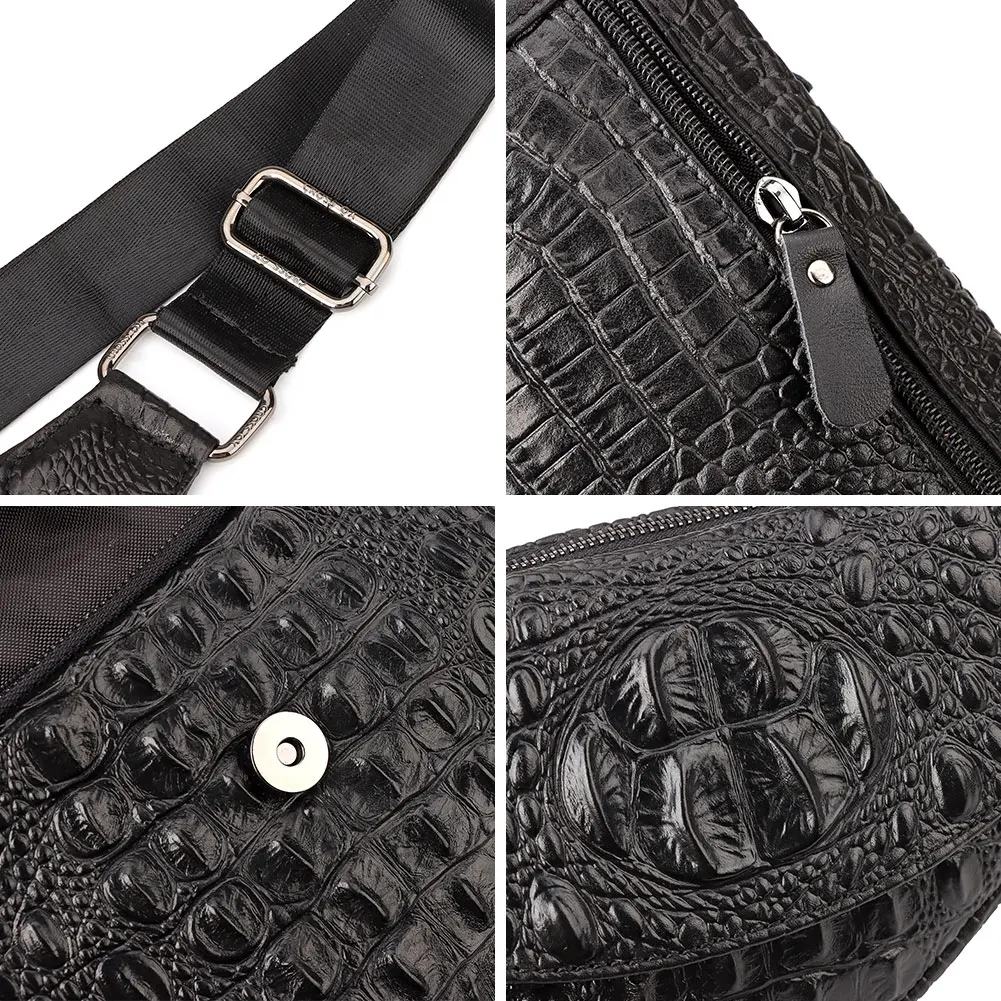 Crocodile Grain Waist Bag Genuine Leather Men's Chest Packs Luxury Quality Shoulder Bag Lightweight Travel Crossbody Bag for Men
