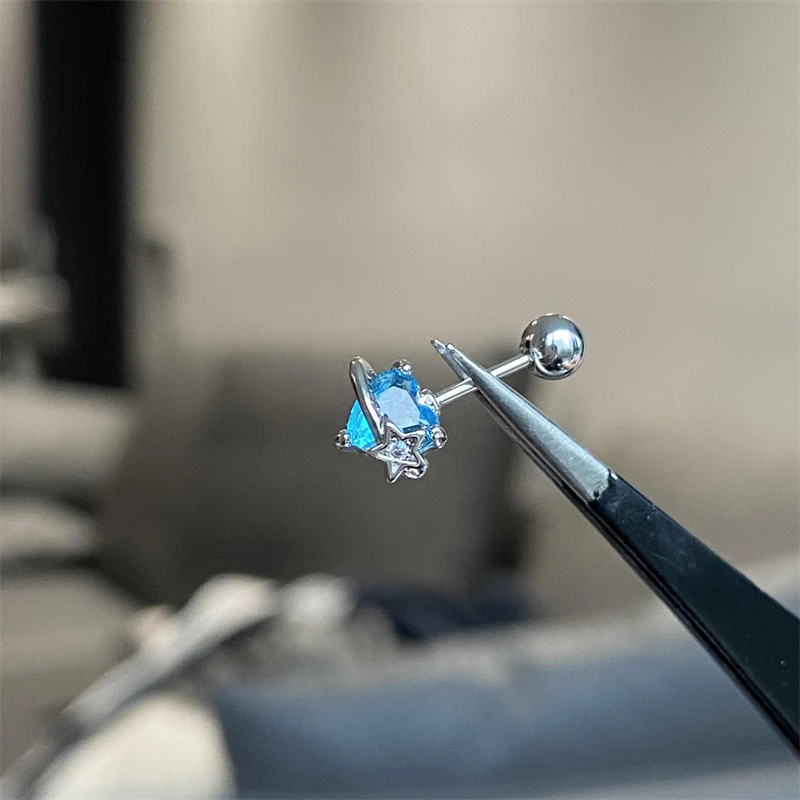 1 шт. милые синие цвета любви с цирконием планета из нержавеющей стали 316L ушные