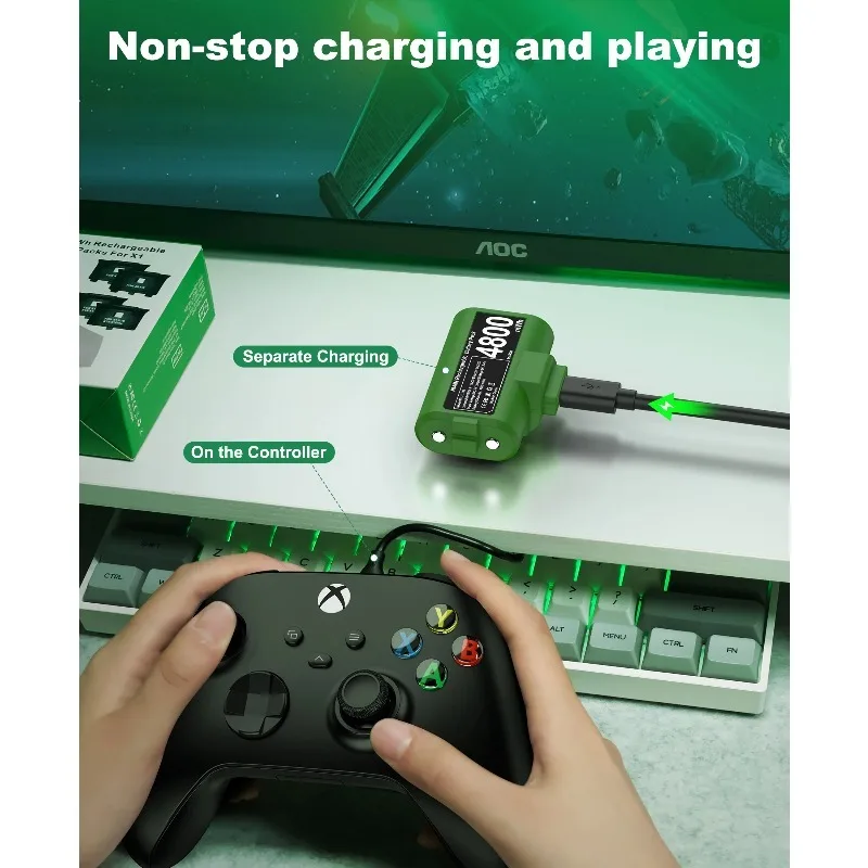 Фото для Xbox One SeriesX | Батареи для контроллера S, 2 шт. по 4800 мВт·ч, комплект для зарядки и использования, кабель для зарядки USB-C, 4 крышки. №5