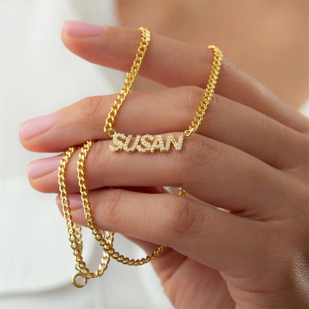 

Ожерелье с именем на заказ, кулон с буквой из циркония, ожерелье из нержавеющей стали, кубинская цепь, персонализированное название, Женские...