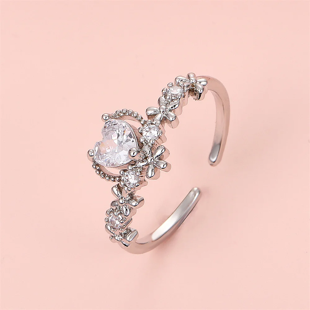 

Delicate Hollow Flower Ring for Women Trendy Rhinestone Heart Shaped Adjustable Inlaid Zircon Rings Jewelry Party Gifts 2023