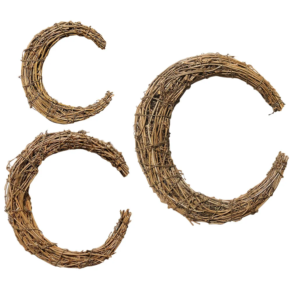 

3 Pcs Smilax Rattan Wreath DIY Garland Vine Accessory Front Door Decor Ring Moon Shaped Hoops Floral Flowers Material