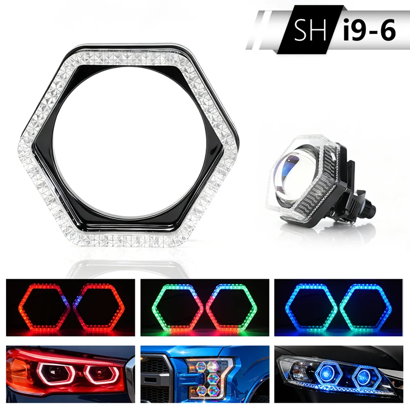 Фото 1/2 шт. 5D RGB светодиодные кольцевые фары Angel Eyes с функцией поворотников, управлением через приложение по Bluetooth, для мотоциклов и автомобилей (DRL) №4