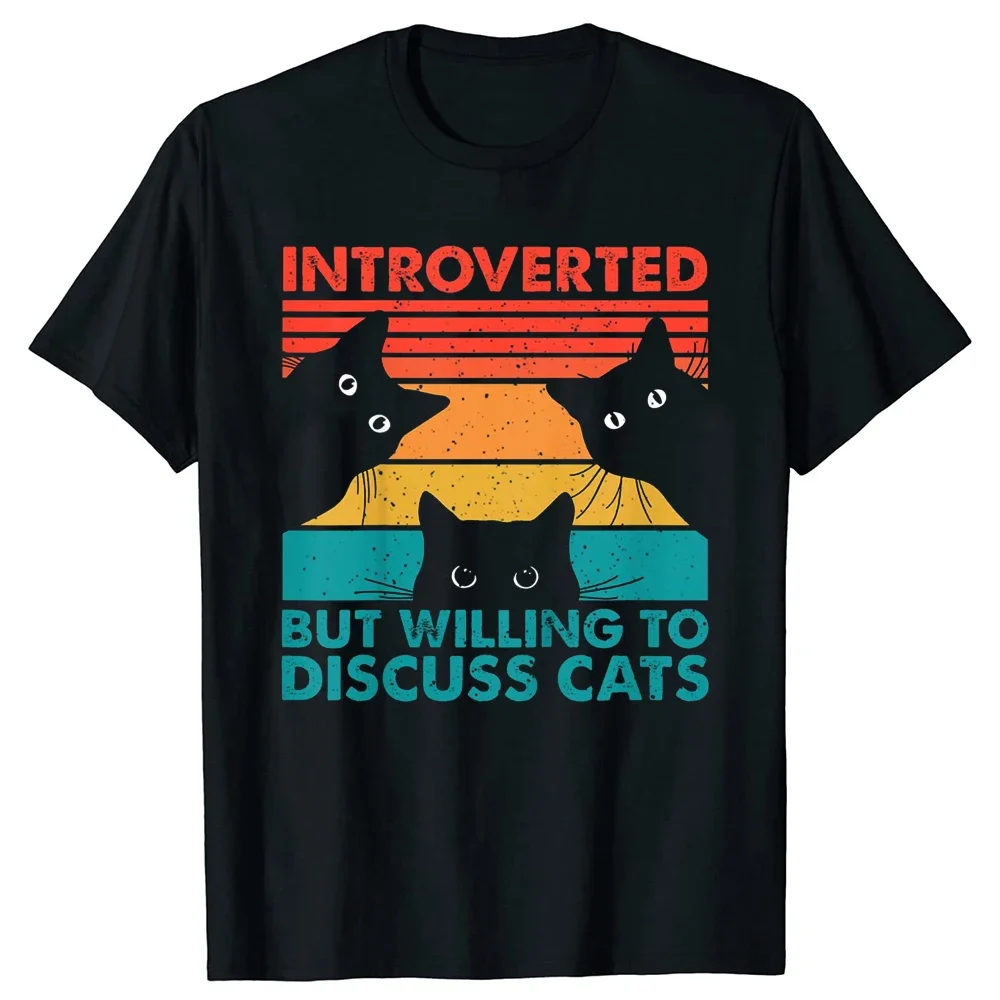 Футболка Introverted но Willing To Discuss Cats хлопковая футболка в стиле Харадзюку с короткими