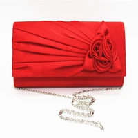 womens satin clutch bag fashion rose evening bags wedding evening party lady bridal floral chain handbag shoulder bag purse