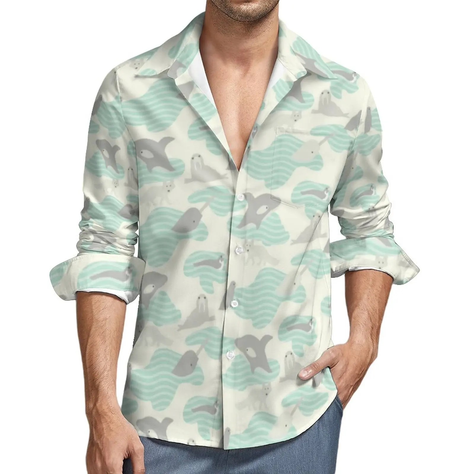 

Повседневные рубашки в стиле оверсайз с длинным рукавом и арктическими животными