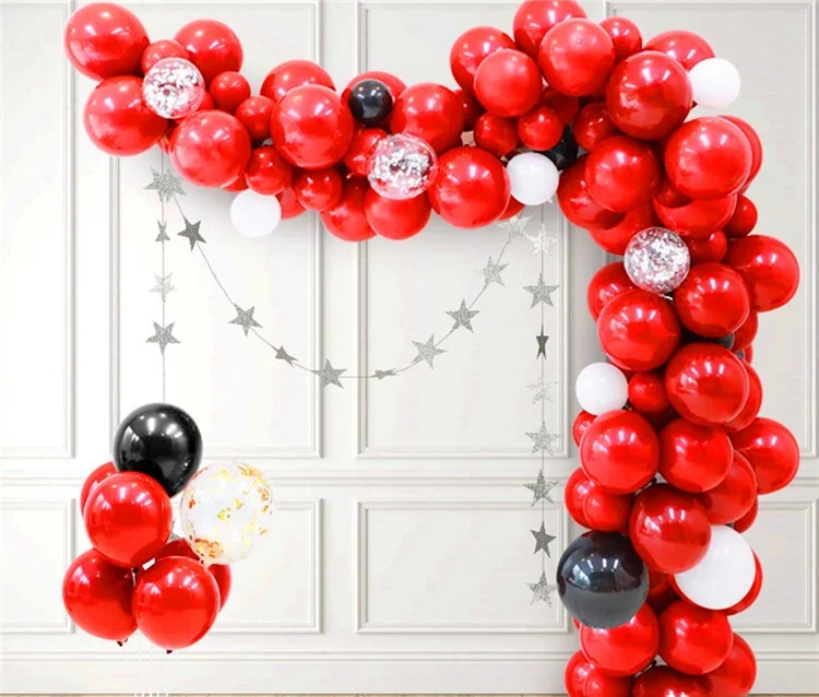 

JOYMEMO Red Black Premium Latex Balloon Arch Kit Party Decoration Silver Confetti Balloon for Birthday New Year Wedding Supplies