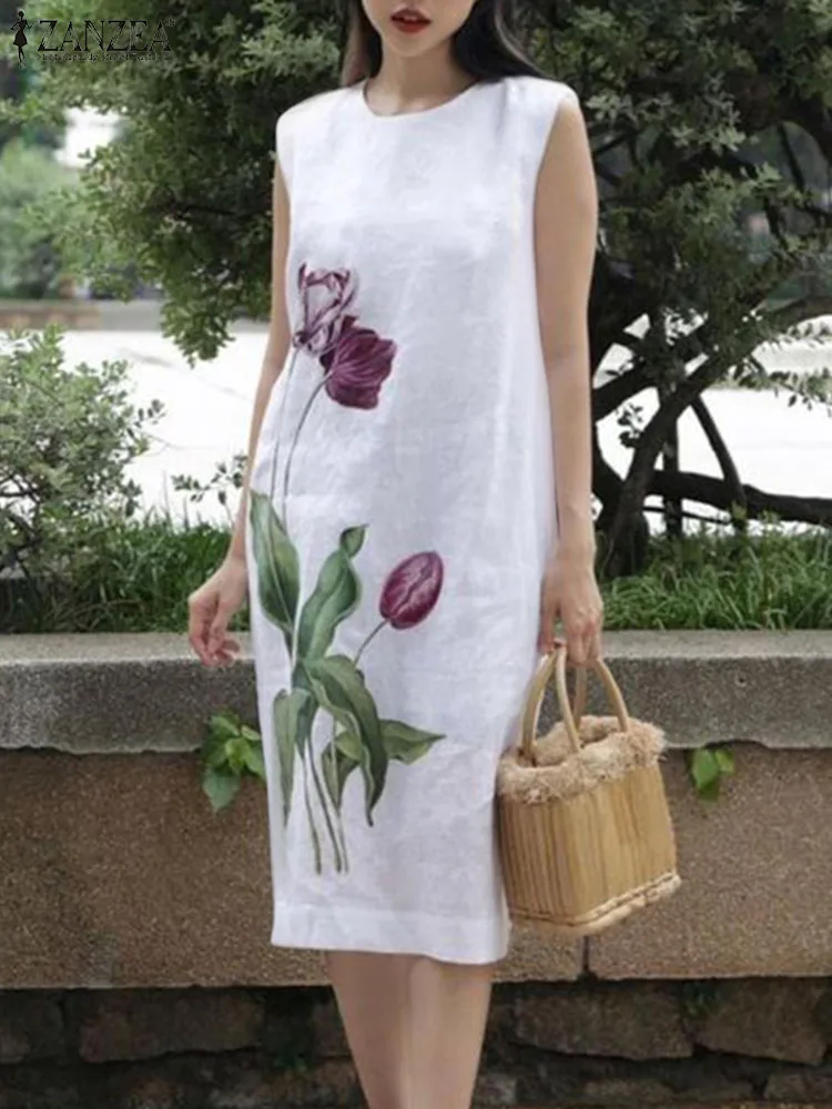 

Платье ZANZEA женское летнее повседневное с цветочным принтом, Модный праздничный элегантный сарафан без рукавов, с круглым вырезом, модель 2023