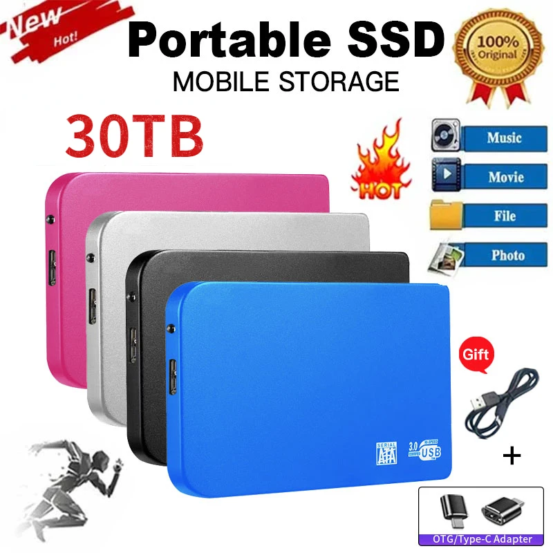 

Оригинальный высокоскоростной портативный SSD-диск на 30 ТБ, внешний твердотельный жесткий диск с интерфейсом USB3.0, HD Мобильный жесткий диск д...