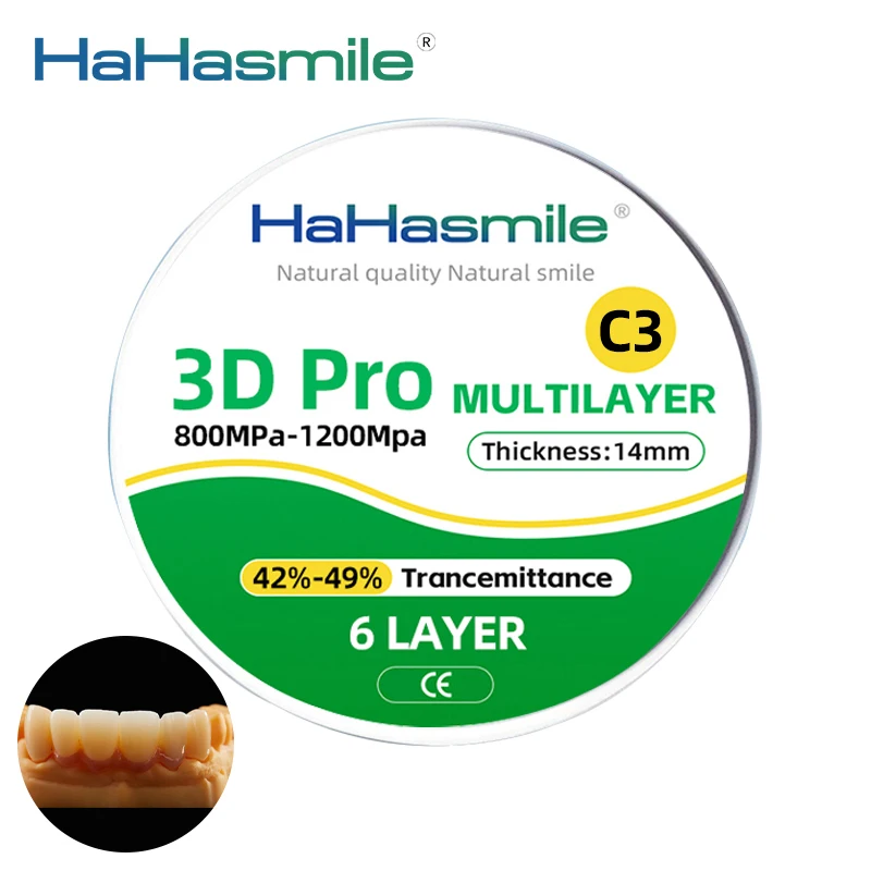 Циркониевый блок 3D PRO Многослойный 98 мм C3 Прозрачность 42%-49% Продукт Cad Cam Roland