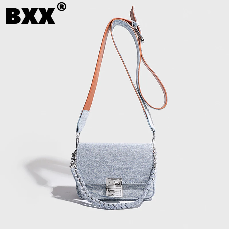 

[BXX] Denim Designer Shoulder Underarm Crossbody Bag For Women 2023 New Fashion Contrast Color Casual Female Handbag 8AB893