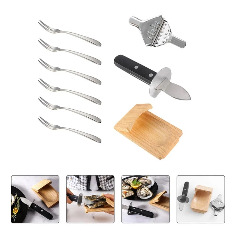 1 Set/9Pcs Oyster Cutter Seafood Shell Shucking Opener Oyster Shucker With Forks