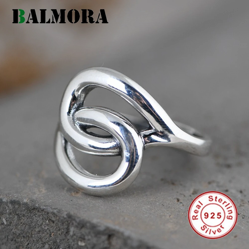 

BALMORA 100% 925 Silver Simple Interlocking Rings For Women Girl Vintage Punk Temperament Elegant Opend Stacking Ring Jewelry