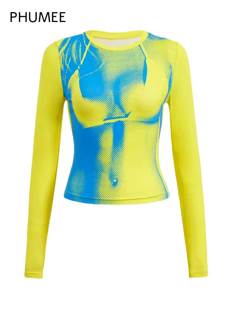 

Женская футболка с длинным рукавом, круглым вырезом и принтом