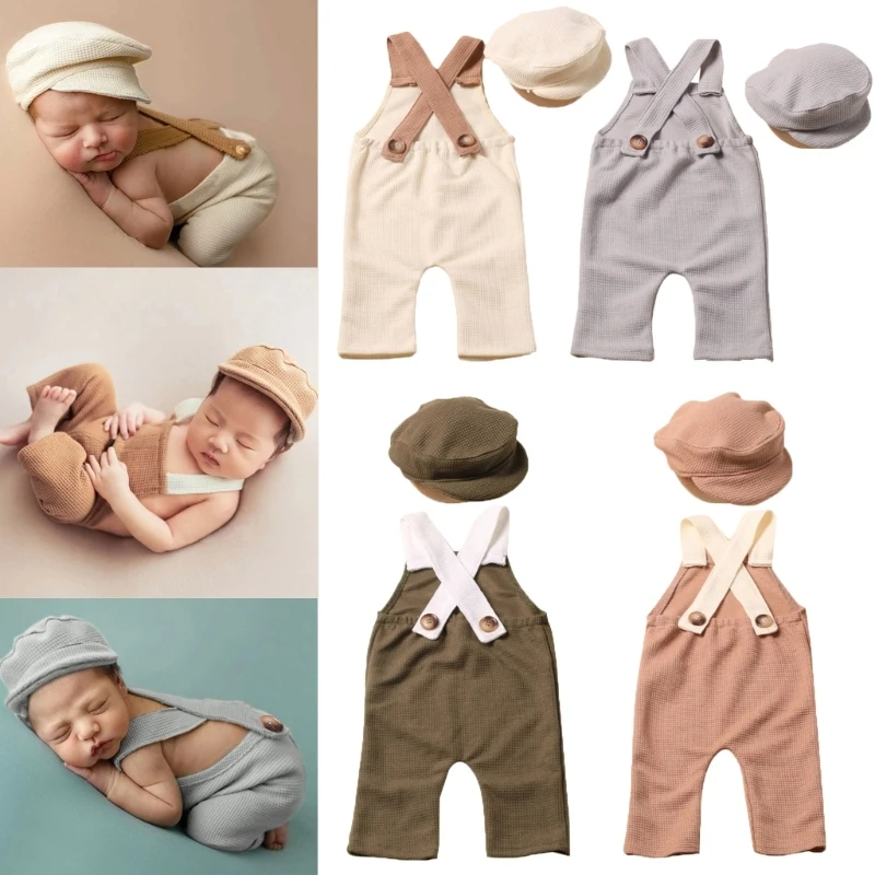 

Baby Photo Props Hat Suspenders Pants Newborn Photo Outfit Posing Costume