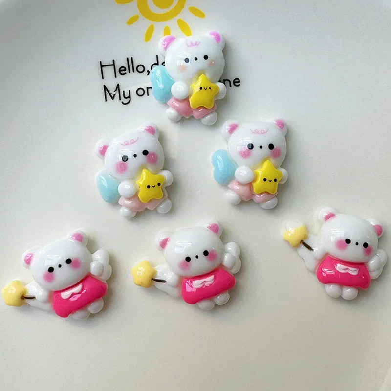 5 шт. милый белый медведь луна звезда серия мультяшные подвески из смолы с плоской