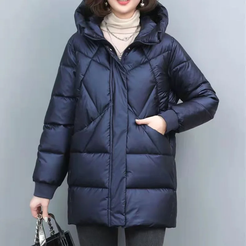 

Glossy Down Jacket Women's Mid-length Section 2022 New Winter Blue White Duck Down Warm Middle-aged Mother Urban Leisure Coat