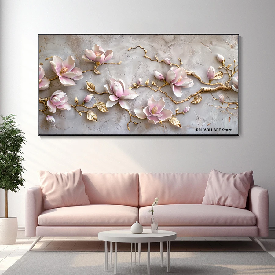 RELIABLI ART Абстрактный серый плакат с белыми цветами