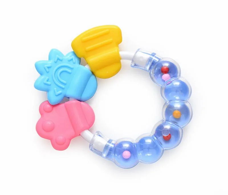 New Cartoon Baby Teether Educational Toys Bite Baby Rattle Round Teether Toys Bed Silica Gel Hand Bell Educational Toys