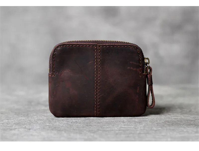 Original crazy horse cowhide card package simple coffee natural genuine leather small coin purses key wallets ID Holders
