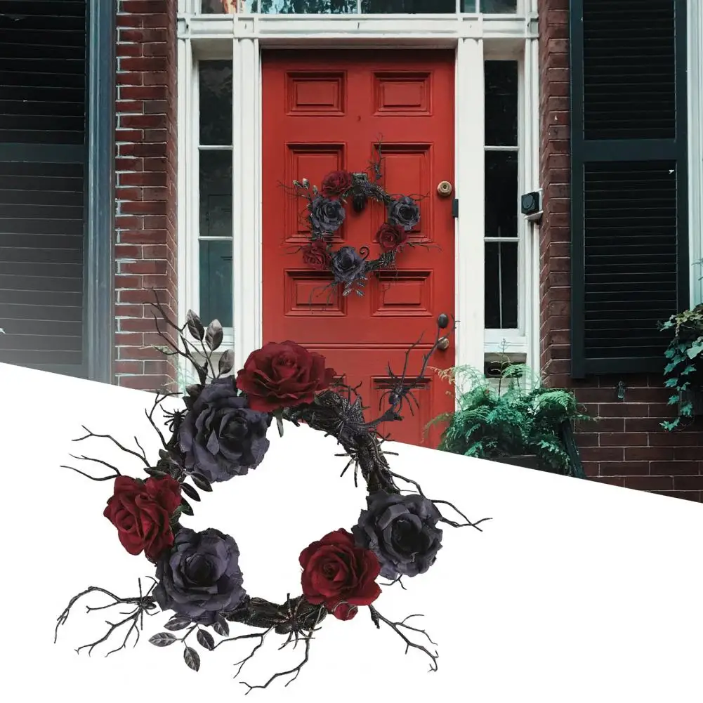 

Durable Halloween Wreath Rose Flower Horror Rose Wreath Front Door Halloween Garland Home Decoration
