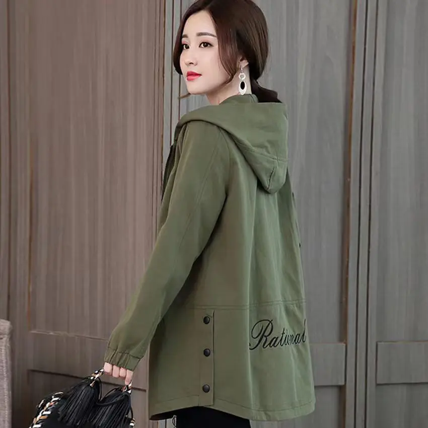 

Windbreaker Women's Spring And Autumn Zipper Pocket Korean Fashion Casual Loose Women's Solid Color Hoodie