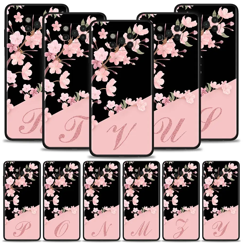 

For Xiaomi Poco X3 X4 NFC X3 Pro M3 M4 Pro F1 F3 Case for Mi 12 10T Pro 11T 11 10T Lite 9T Pink Cherry Blossoms Tree Letter