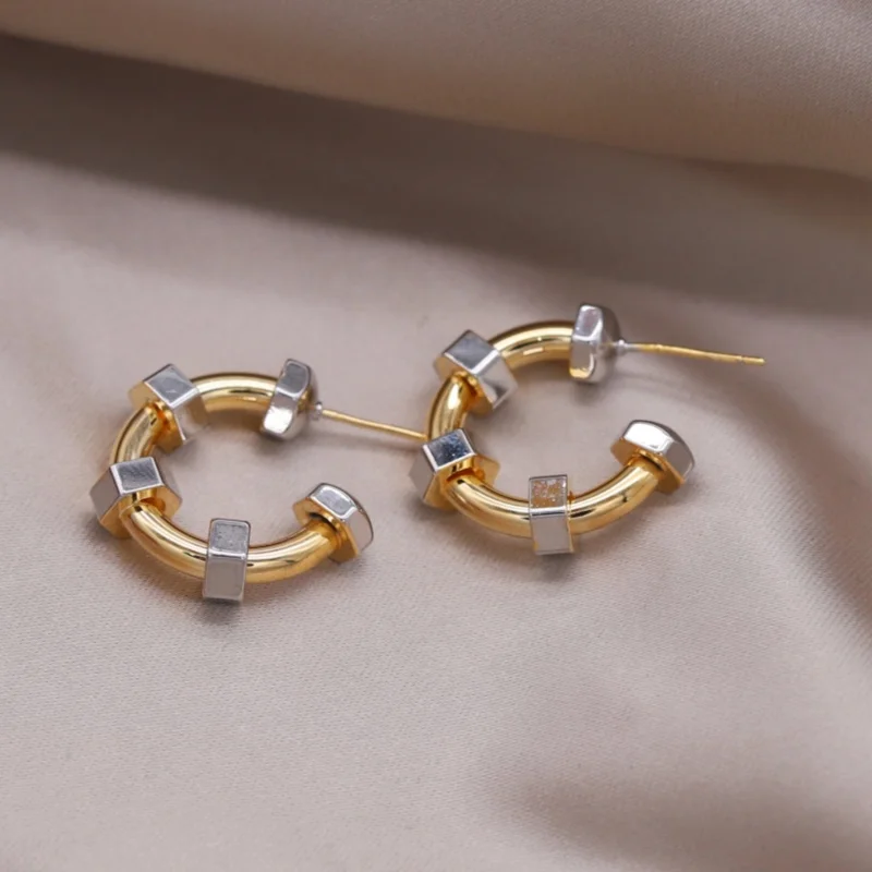 2024 корейский новый дизайн модные ювелирные изделия двухцветные металлические