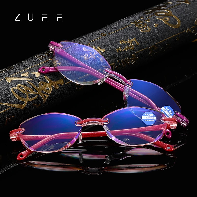 

ZUEE 3/Set Diamond Cut Rimless Reading Glasses Classic Men Women Anti Blue Light Prescription Glasses Retro Reading Glasses +1.5