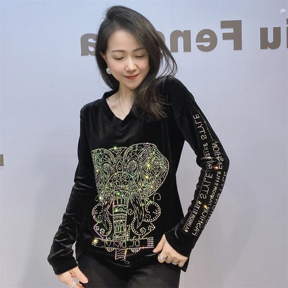 Женские черные бархатные пуловеры с длинными рукавами на весну и осень