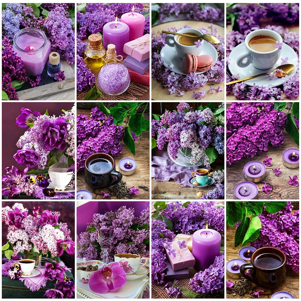 5D DIY Разрезная картина с фиолетовым цветком, вышивка полным изображением, горячая распродажа, рисунок кофе, ручная работа, хобби.