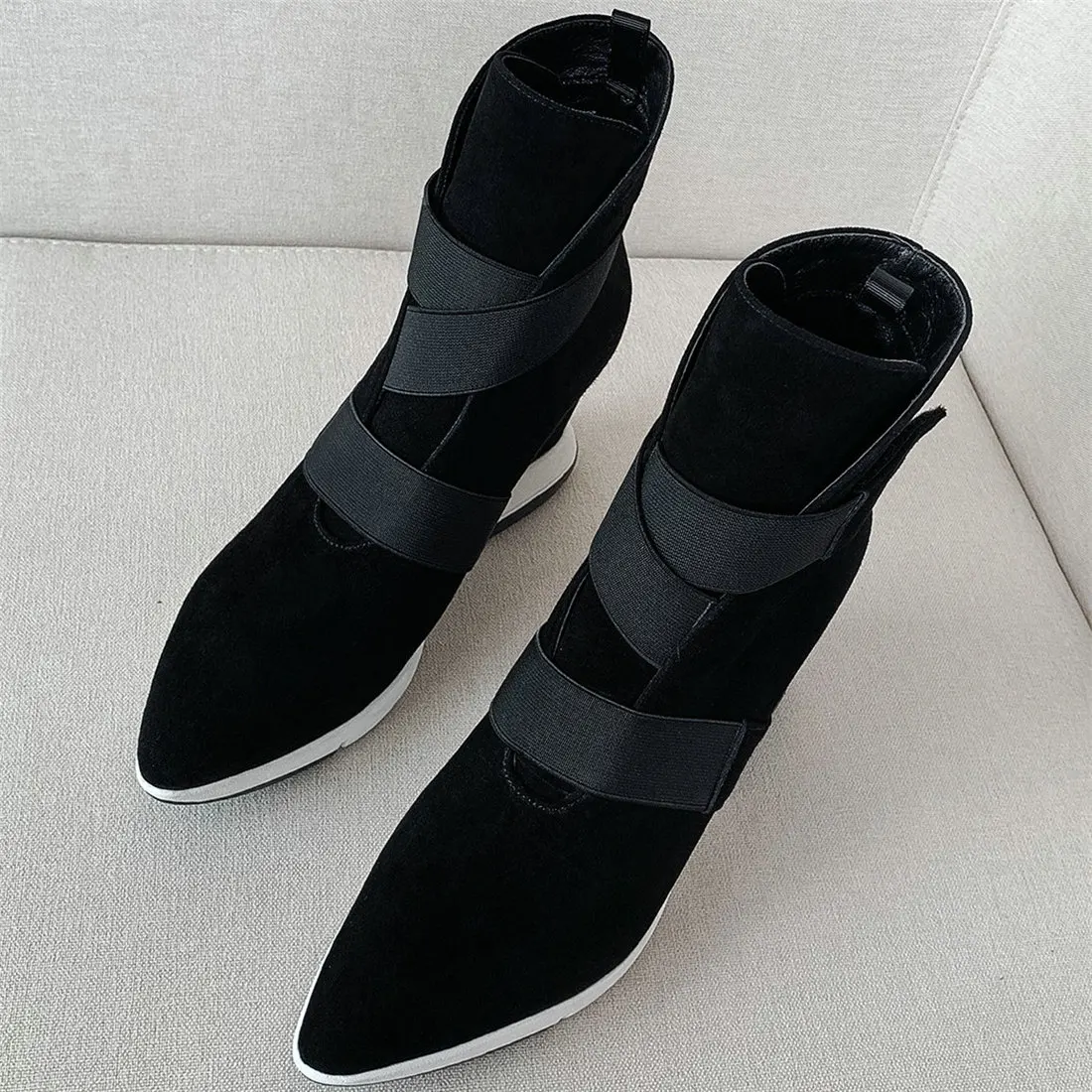 High Top Fashion Sneakers Women Genuine Leather Wedges High Heel Ankle Boots Female Pointed Toe Platform Pumps Shoe Casual Shoes