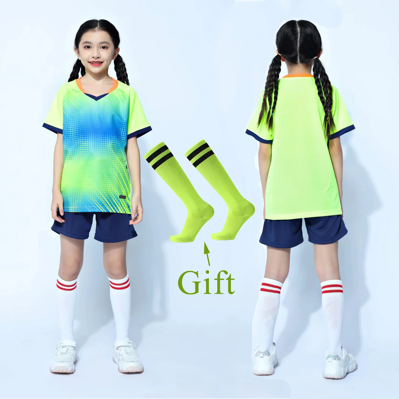 

Children Football Sport Sets + Socks, Girl's Soccer Jerseys Suits, Students Team Soccer Training Uniforms Boys Football