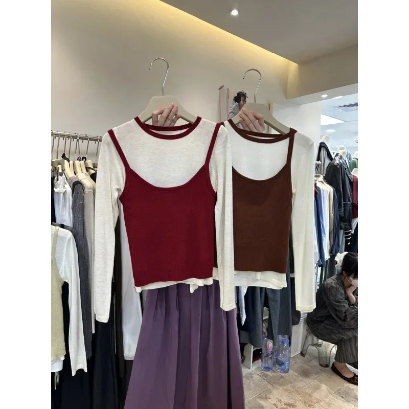 Женский трикотажный топ с круглым вырезом длинным рукавом