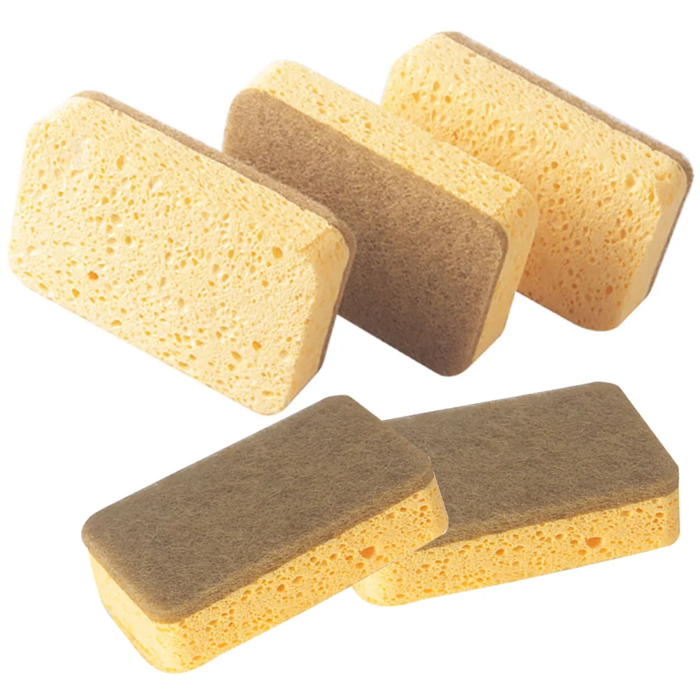 

5 Pcs Microfiber Sponge Dish Scrubber Wood Pulp Cotton Sponges Cleaning Kitchen