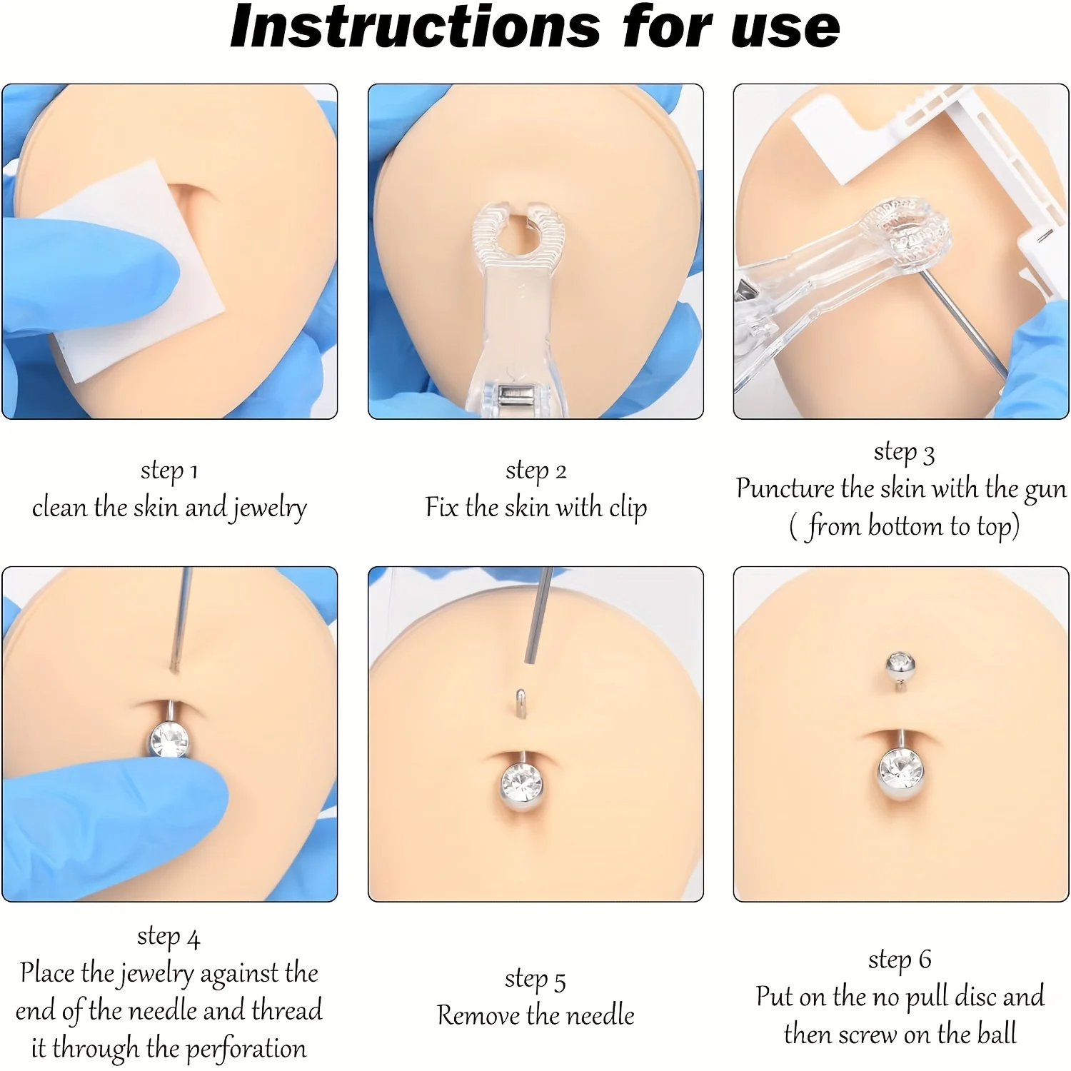 6 шт. набор для пирсинга пупка с безболезненными металлическими иглами из