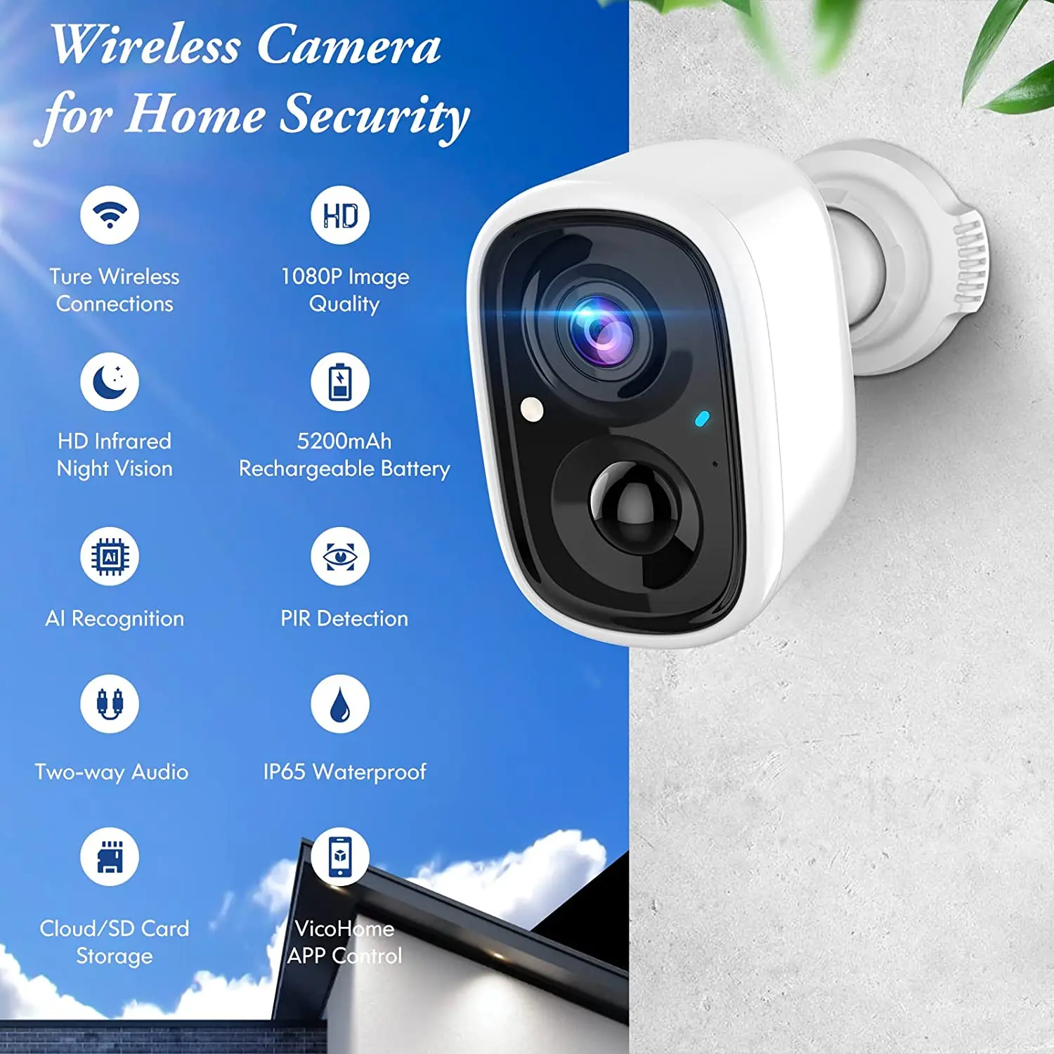 

Перезаряжаемая аккумуляторная Wi-Fi камера atunc, 1080P наружная, беспроводная наружная и внутренняя камера безопасности