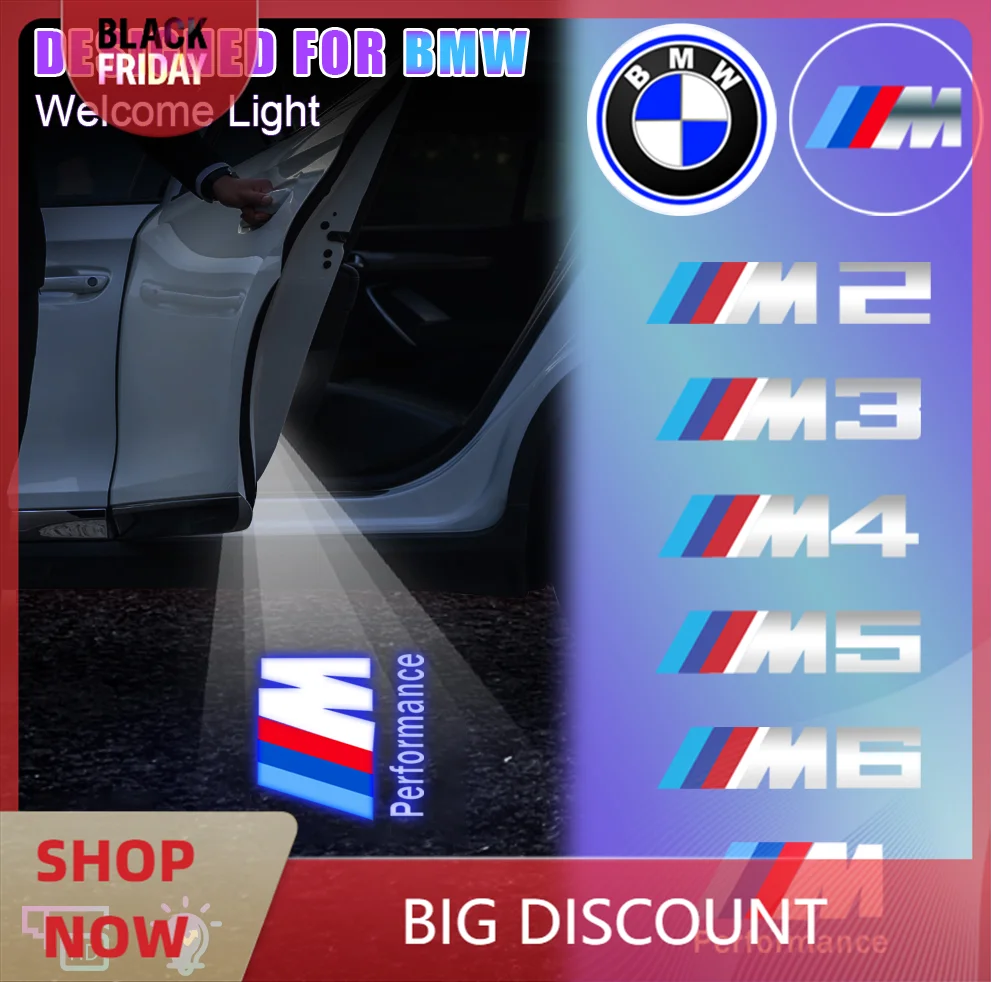 2pcs Car Emblem Laser Projector LED HD Induction Lamp Wireless Welcome Light For BMW M2 M3 M4 M5 M6 M Performance Accessories