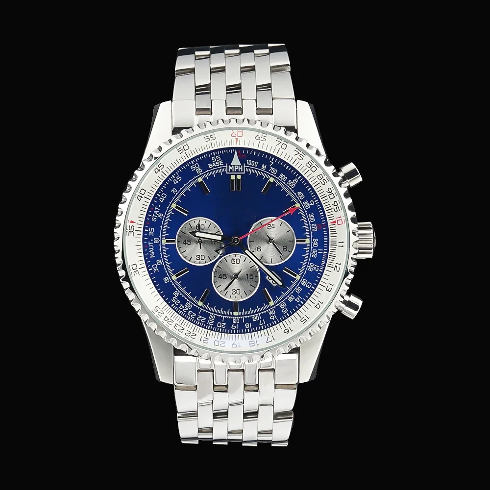 

Часы наручные B01 Мужские кварцевые с хронографом, роскошные брендовые, с браслетом из нержавеющей стали 46, с синим циферблатом, с кожаным ремешком, 2023