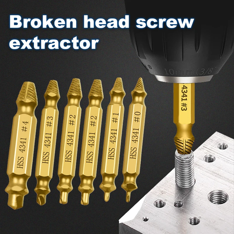 

6pcs Damaged Screw Extractor Drill Bit Set Stripped Broken Bolt Remover Extractor Easy Visitors Demolition Woodworking Tools