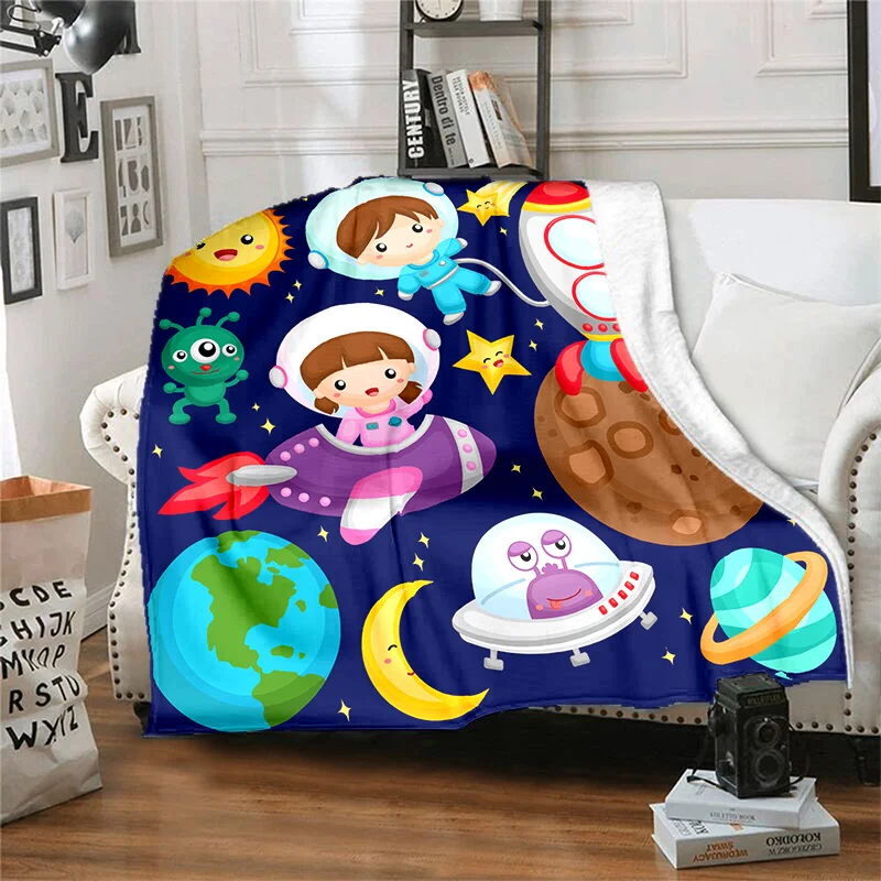 

Astronaut Cartoon Anime Pattern Manta Sofa Bed Cover Soft Blanket Plaid Soft Warm Flannel Throw Noon Break Blankets Fans Gif