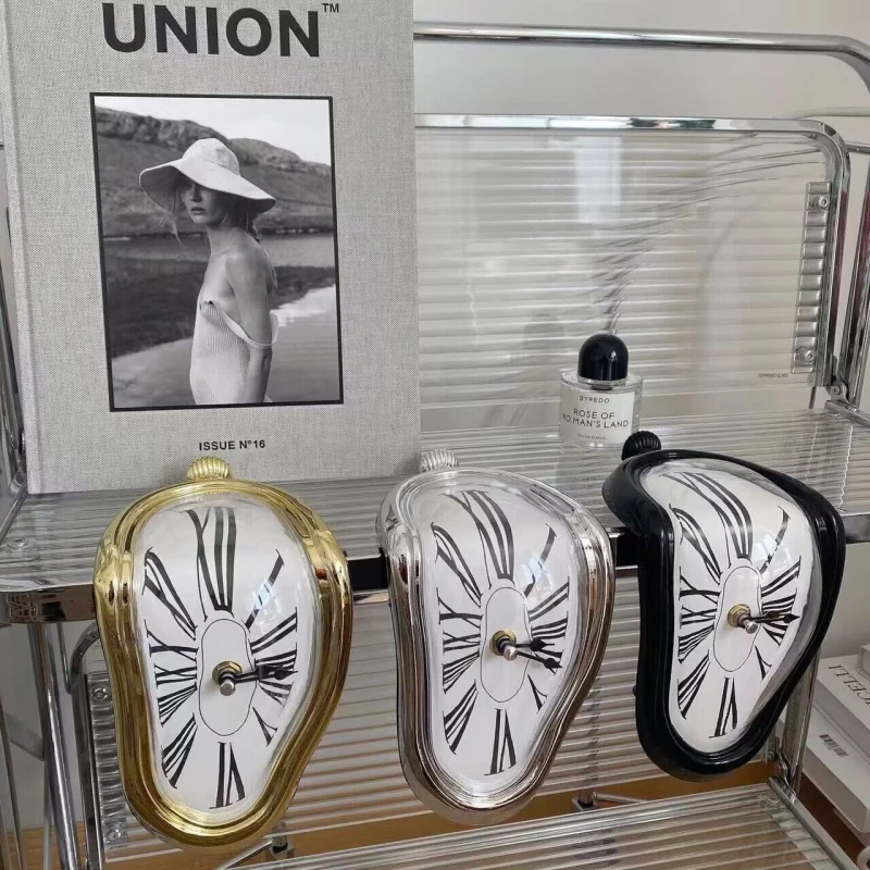 

Creative home seat distorted clock melting clock table corner decorative clock Roman numerals clock retro wall clock time clock