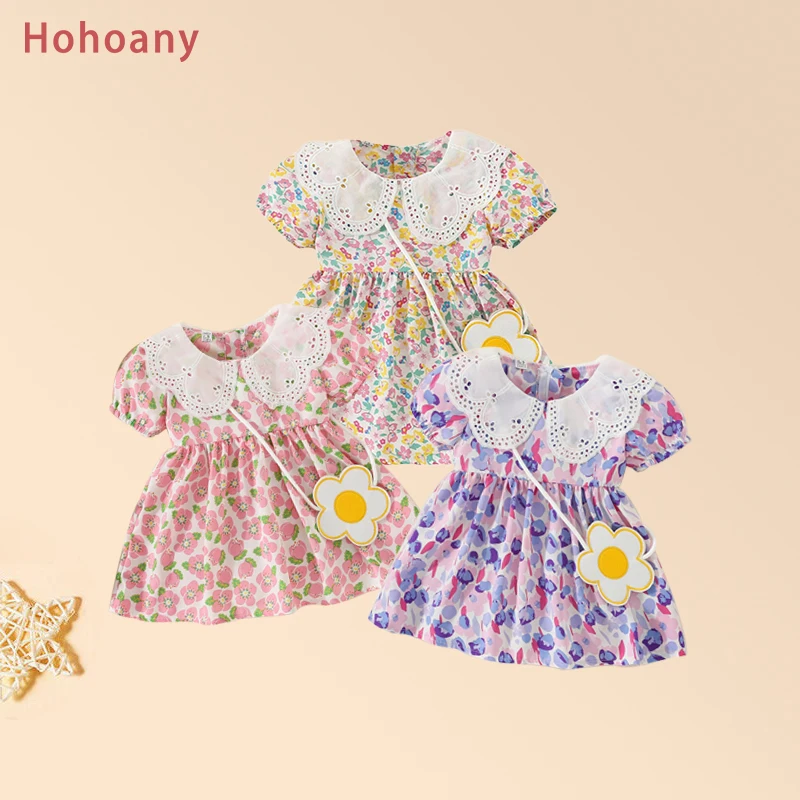 2Pcs/Set Summer Baby Girls Thin Dress Chiffon Puff Sleeve Toddler Costume Suit Fashion Floral Children Clothes 0 to 3 Years Old